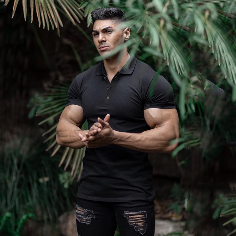 

Running T-shirt Men Sports Short Sleeve Shirts Summer Slim Fit Turn Collar Gym Bodybuilding Fitness Shirt plus size, Army green