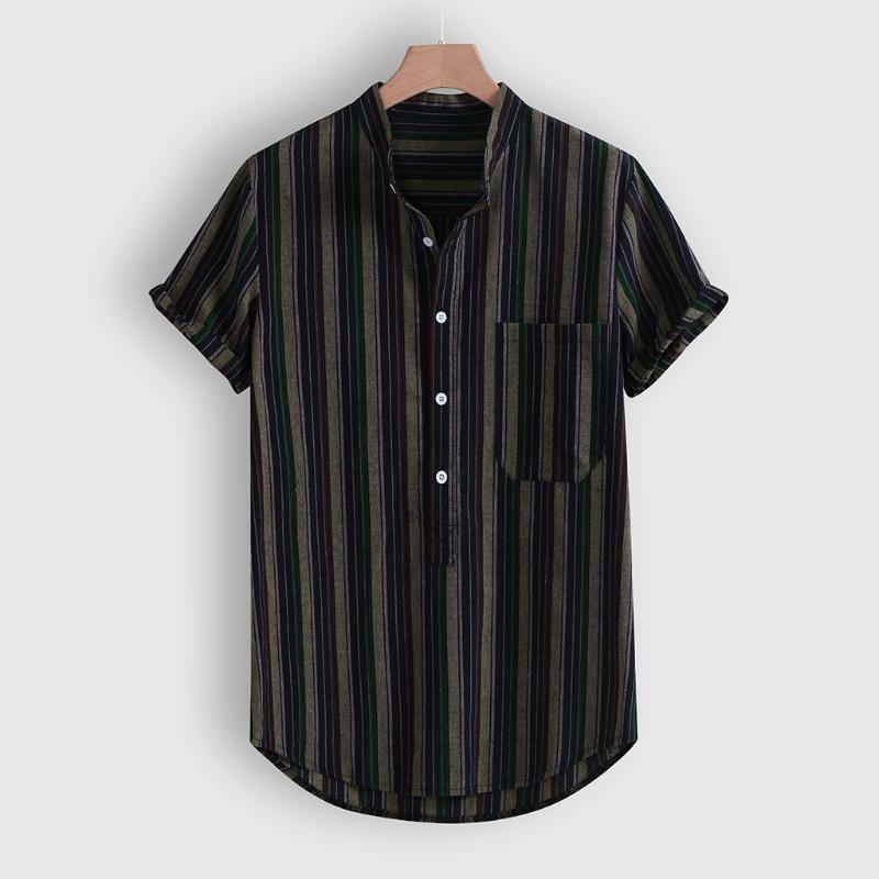 

Men's Summer Hawaiian Shirt 2020 Casual Button Striped Print Short Sleeve Streetwear Shirt Beach Blouses Men Chemise Homme, Multicolor