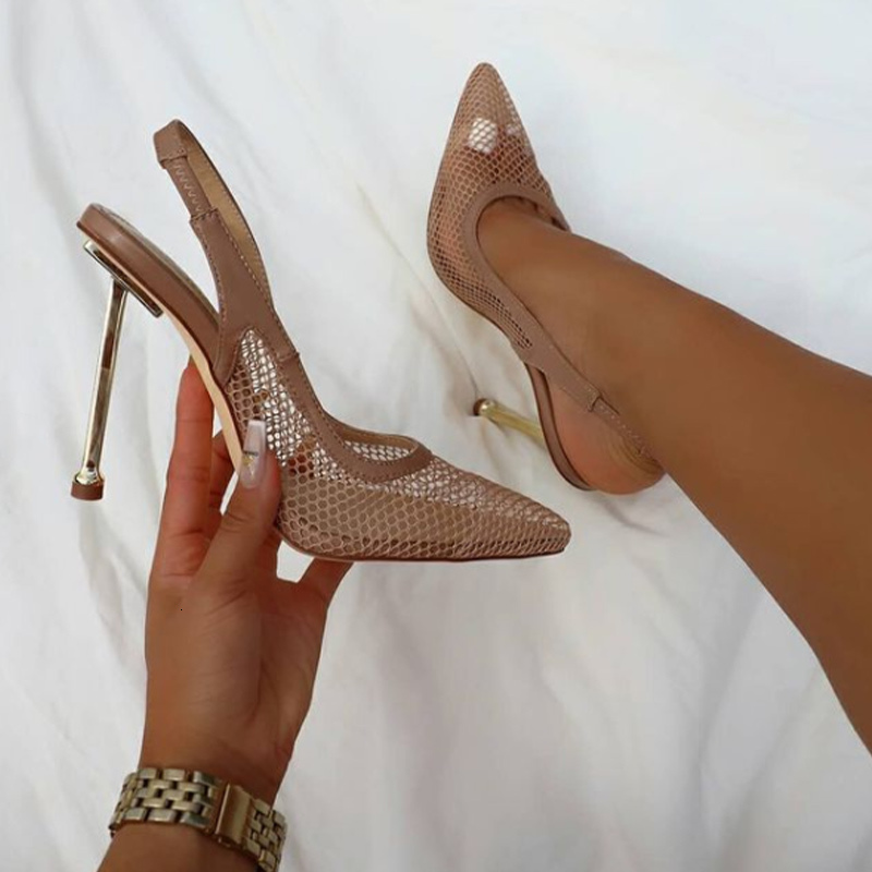 

2021 New Women's Heels Spring Summer Sexy to Toe Girdle Crocheted Breathable Ladies Fashionable Shoes LD15 LD15, Apricot