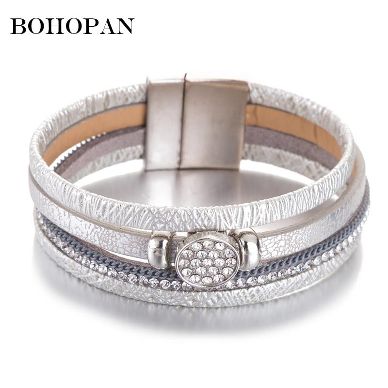 

Punk Style Shiny Bracelets For Women 3 Color Leather Bracelet & Bangles Men Crystal Beaded Charm Bracelets Party Jewelry
