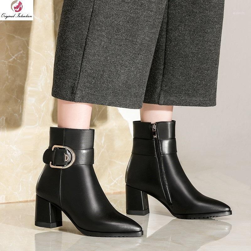 

Size 33-45 Women's Ankle Boots Winter Heels Fashion Pointed Toe Chunky Heels Side Zipper Short Boots Casual Office Lady Shoes1, Ef8761 black
