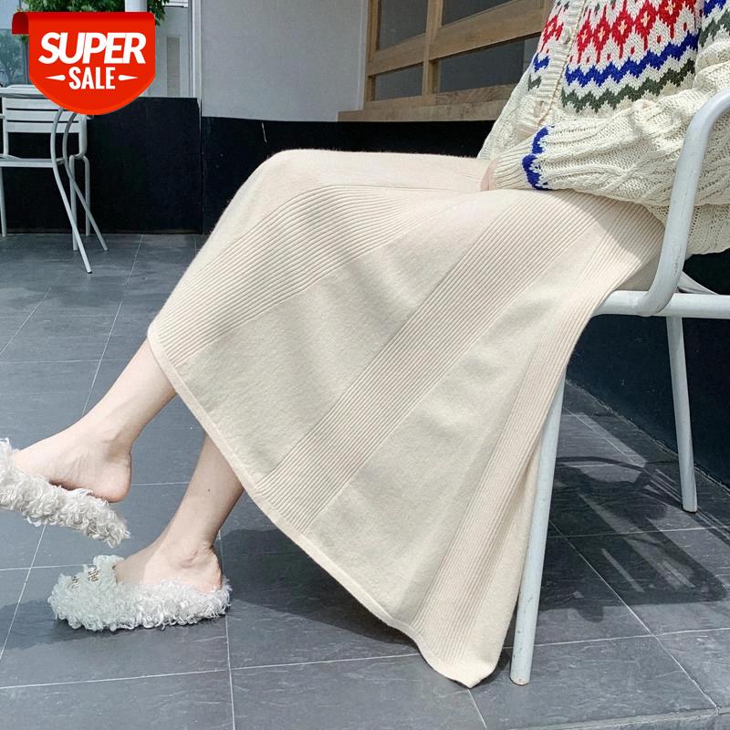 

JXMYY2020autumn and winter new Korean fashion all-match knit half-length large A-line high waist small bottom skirt female trend #SG8L, White;black