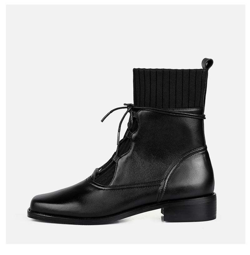 

Boots 's Boots College Retro 2020 Autumn Winter Genuine Leather Square Toe Thick Heel Lace-up Casual Women's1, Black