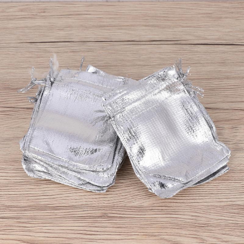

50pcs Silver Drawstring Bags Pouches Storage Bag Cloth Bags Gift Wrapped Candy Bag for Jewelry Small Gift (Silver