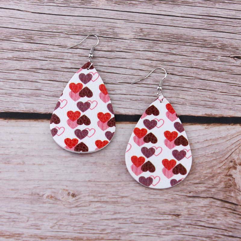 

ZWPON Fashion Colorful Heart Shape Printed PU Leather Drop Earrings Heart Faux Leather LOVE Statement Drop Earrings for Woman1