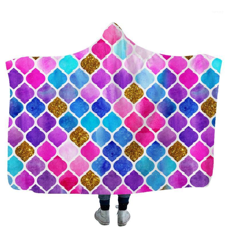 

Scales Printing Hooded Blanket Home Couch Bed Cover Travel Aircraft Warm Wearable1 Blankets
