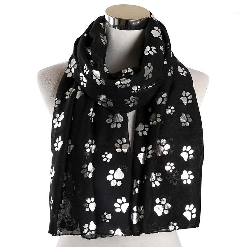 

Scarves Dog Footprints In Spring And Summer Silver Scarf Lady Temperament Beach Shawl Long Silk Towels1