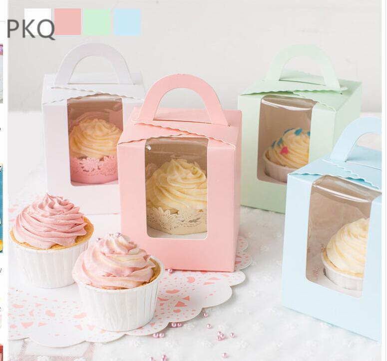 

Pink Kraft Paper Gift Box 10pcs Blue Muffin Cupcake Macaron Cookies Candy Box with pvc window Wedding Party Decoration Supplies1