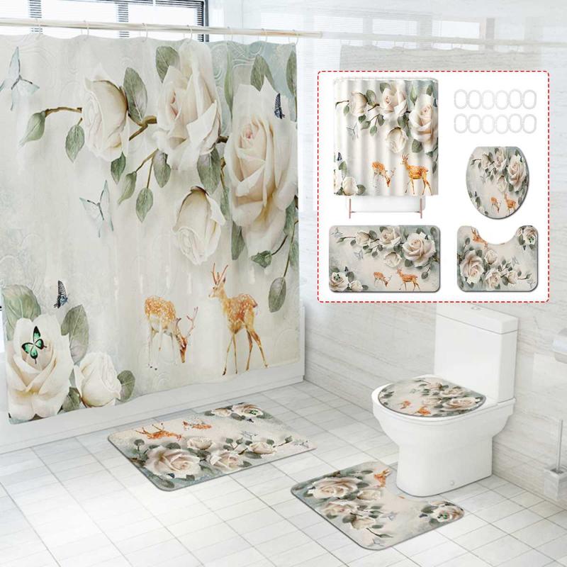 

Elk Floral Deer ocean shower curtain 3d Bath Single Printing Waterproof Mildewproof for Bathroom Decor 180X180cm