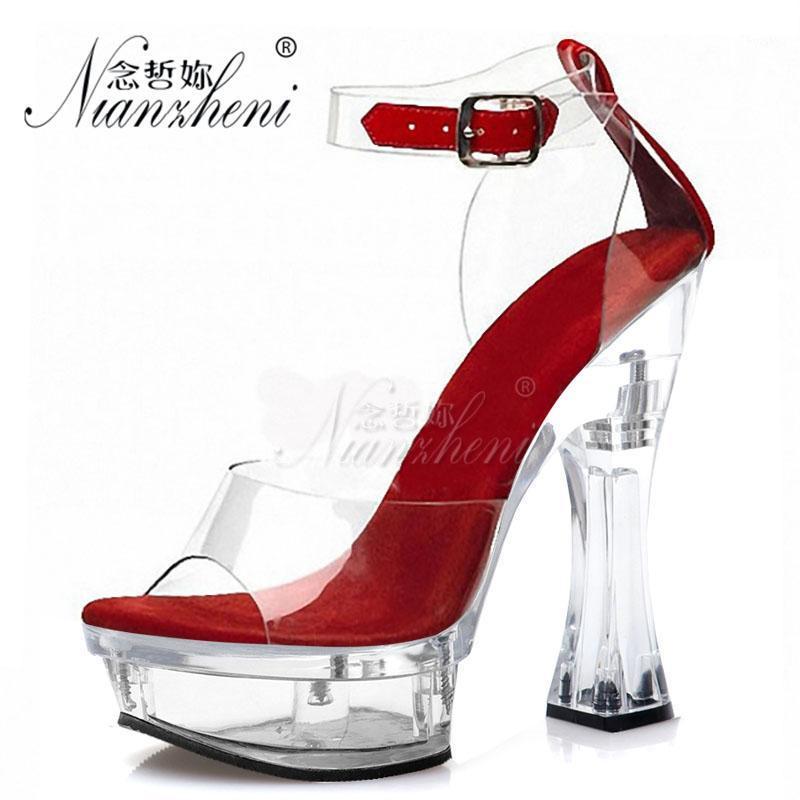 

Summer New style Clear Crystal Sandals Spool heels Small Size 6 inch Party Dress Exotic Dancer All match Trend Party Props 14cm1, Black crystal belt