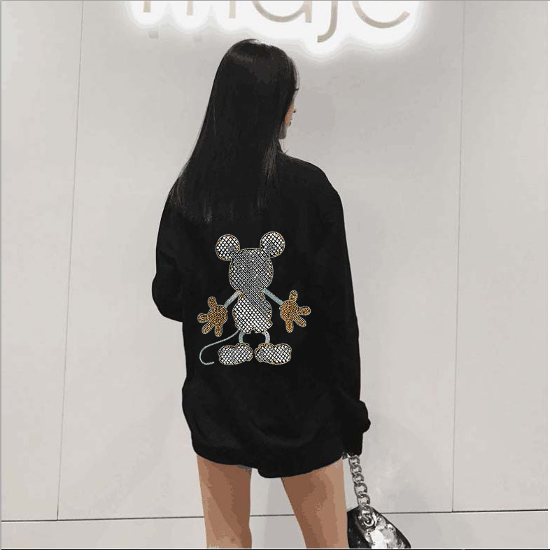 

2021 New Hot Drill Casual Winter Sweatshirt with Black Female Top M-3xl Hoodie Jean, The shown