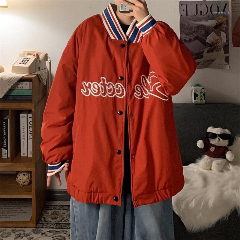 

Harajuku Lambswool Jacket Retro Thicken Contrast Patchwork Fashion Baseball Jacket Single Breasted Ropa Hombre Coat Men DE50MMF1, Black