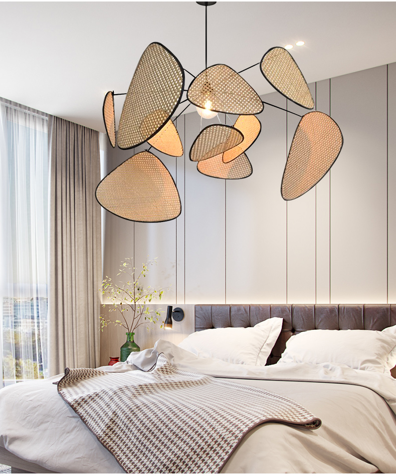 

Simplicity Chandelier Southeast Asia Living Room Lighting Dining Room Chandelier Creative Leaf Grid Rural Hand Made Rattan Lamp