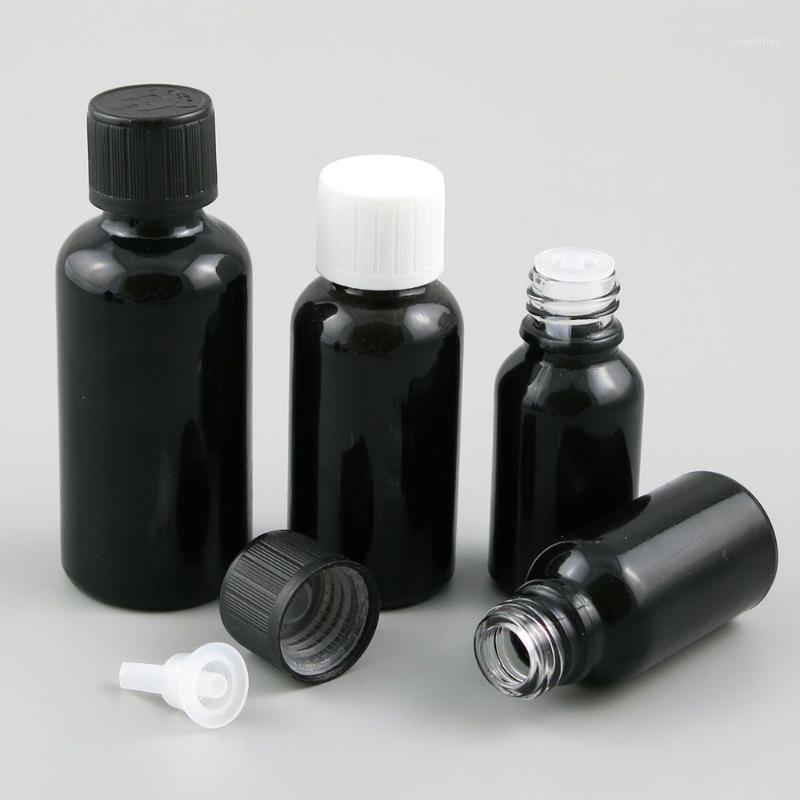 

100ml 50ml 30ml 15ml 10ml Paint Shining Black Essential Oil Bottle With Plastic Childproof Cap 1oz Cosmetic Containers 200PCS1