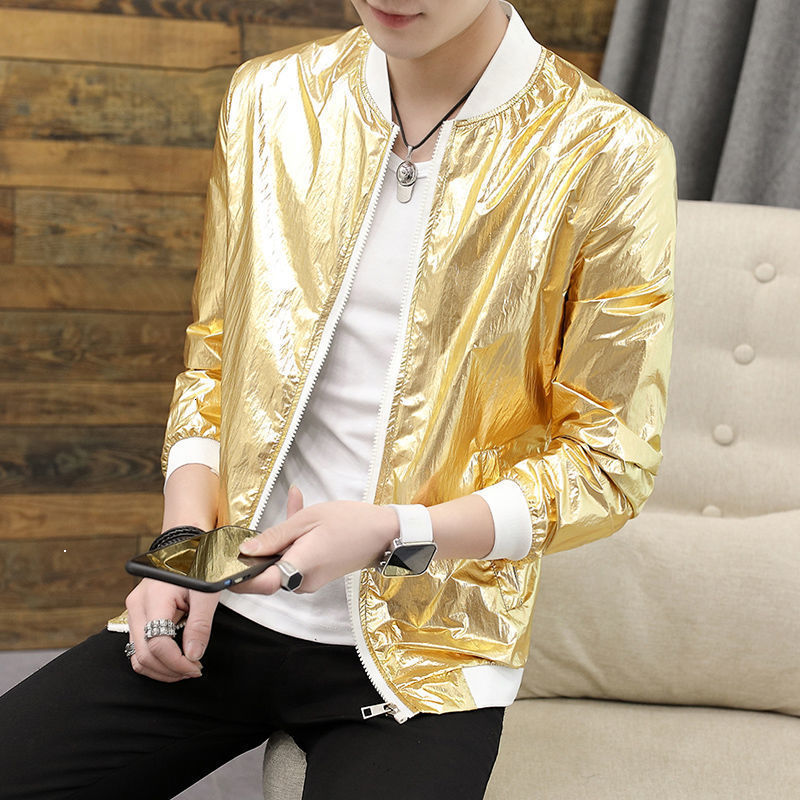 

New 2021 Fine Spring Short Silver Beautiful Leather of Men Best Jacket Free Shipping 1TMC, Gold