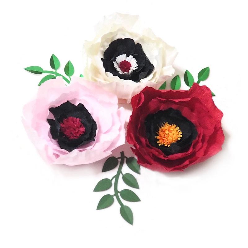 

2020 Giant Crepe Paper Flowers Artificial Flowers Flores Artificiale 3PCS+Leave 3PCS For Wedding & Event Backdrop Baby Nursery, As picture