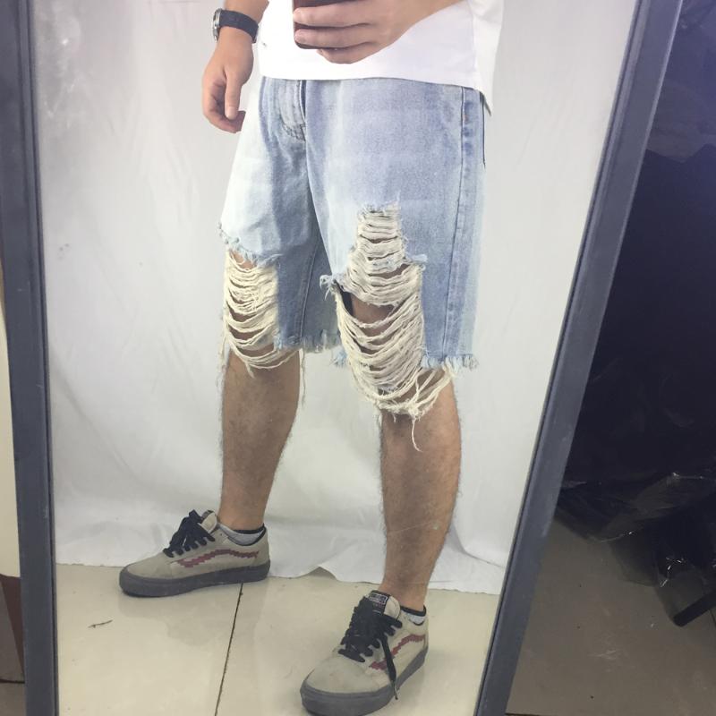 

2020 Hot Sale mens hip hop casual cool Blue hole wear destroyed Denim shorts men Jeans Loose Outdoor jumpsuit Casual Short