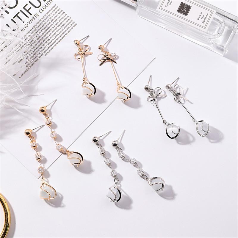 

High Grade Crystal Geometry Round Bowknot Shaped Long Tassel Stud Earring For Women Girls Fashion Ear Jewelry Birthday Gifts1