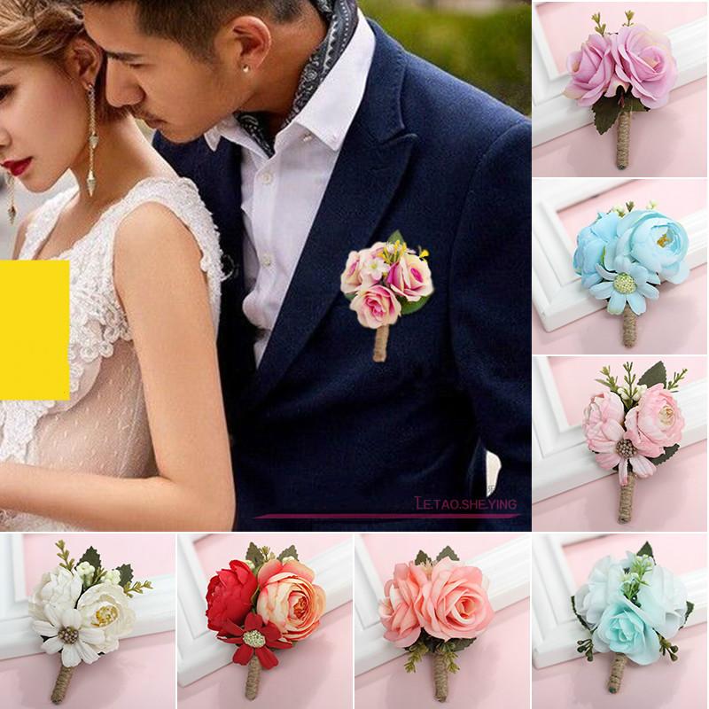 

Wedding Prom Corsage Ceremony Flower Brooch Wedding Boutonnieres Groom Bridesmaid Groomsmen Brooch Flowers DIY Photography Prop, Style 01