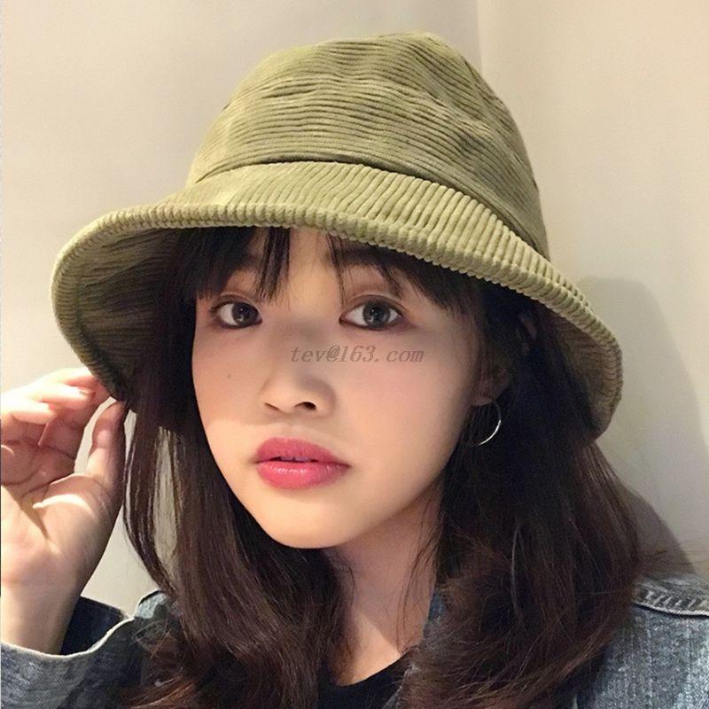 

Autumn Winter Women Men Corduroy Velvet Panama Bucket Hat Solid Color Wide Brim Sunscreen Packable Adjustable Fisherman Cap