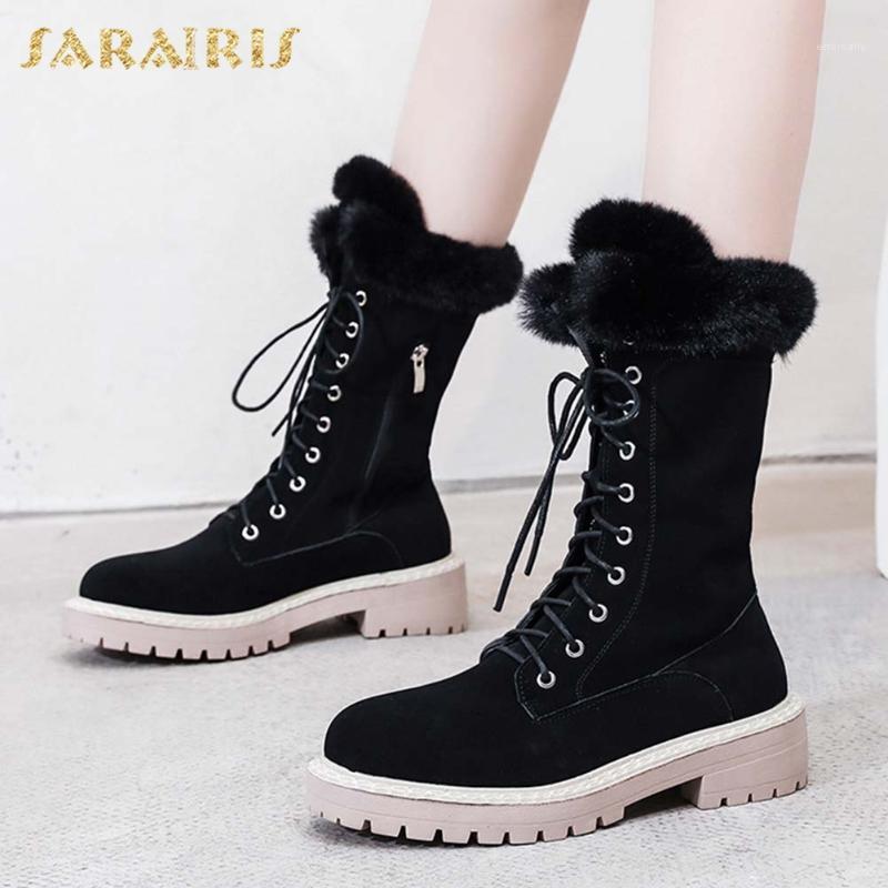 

Sarairis 2021 Hot Sale Lace-Up Platform Mid Calf Boots Women's Shoes Warm Plush Leisure Winter Snow Boots Ladies Shoes Woman1, Apricot short