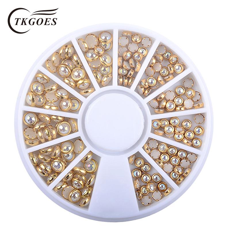 

TKGOES NEW Half Round Flat Pearl Rhinestone 3D Nail Art Decoration Colorful Multi-size Manicure Nail Art Decoration Tools Wheel