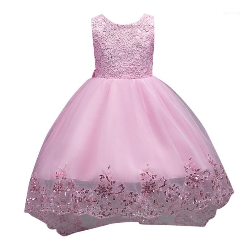 

Girls Vintage 2020 Clothes Casual Girls Sleeveless Embroidered Trailing Dress Children's Mesh Bow Dress Children Clothing #LR51, Pink