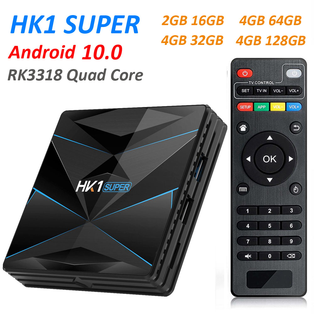 

HK1 Super TV Box Android 10.0 RK3318 Quad Core 4GB 128GB Set Top Box 2.4G/5G Dual WiFi USB3.0 BT4.0 4K Smart Set Top Box