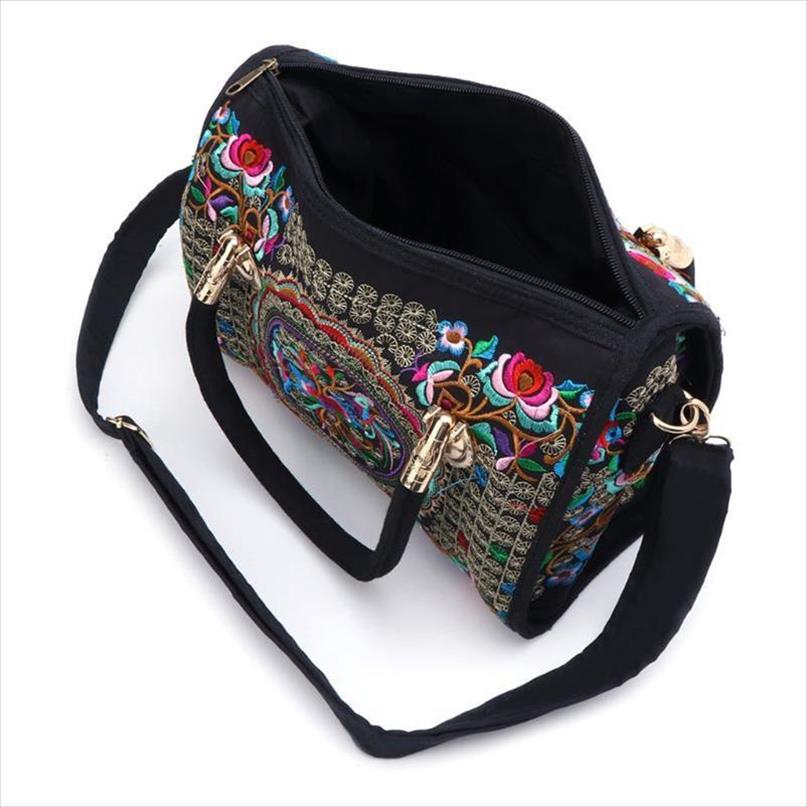 

New Arrive Women Floral Embroidered Handbag Ethnic Boho Canvas Shopping Tote Zipper Bag Drop Shipping Nbsin