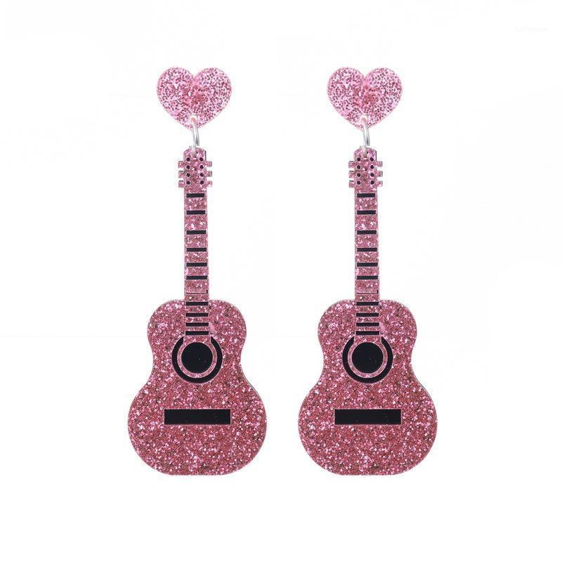 

Classical Pink Black Guitar Retro Art Style Chic Music Festival Hot Sell Earrings 2020 Hiphop Jewelry Shiny Drop Earrings E200541