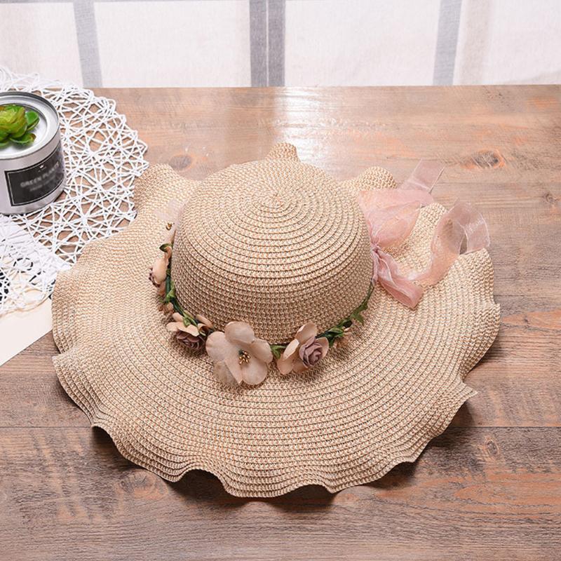 

Summer Beach Flower Side Sunscreen Solid Travel Straw Women Hats Gift Sun Cap Outdoor Fashion Wide Brim Multicolor1, Khaki