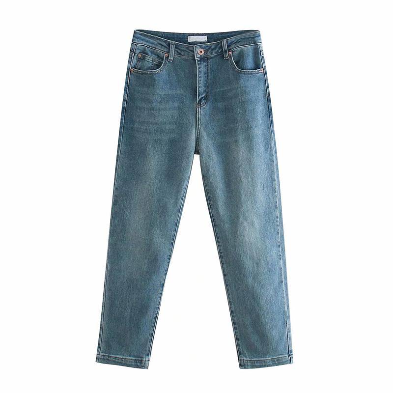 

Elina Fashion Solid High Waisted Jeans Women Elegant Vintage Pockets Denim Pants Women Slim Ankle Length Jeans Ladies, Blue