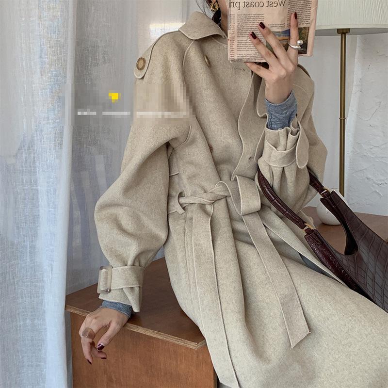 

2020 Women's Winter Clothing Double-Sided Cashmere Coat Fashion Temperament And Elegant Retro Style Waist Belt Long Coat Y095, Coffee color