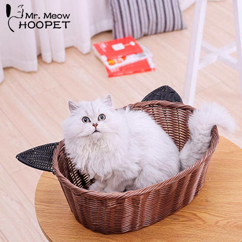 

Hoopet Pet Bed Cat Basket Bed Soft Wood Rattan Cute Cave Cane Products Cat House Breathable Mat Summer Pet Supplies