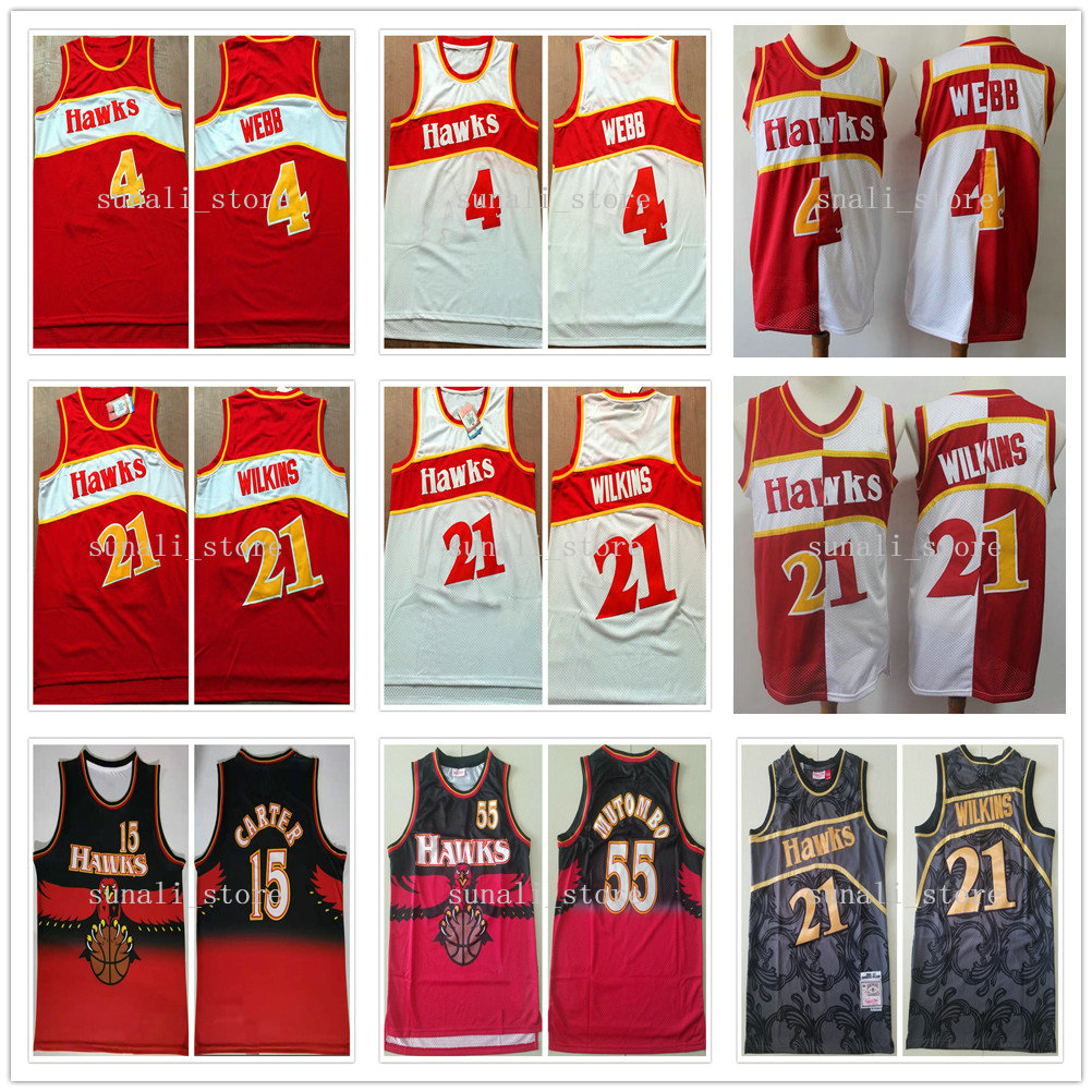 

Stitched 2021 Men Spud 4 Webb Vince 15 Carter Dikembe 55 Mutombo Jerseys Basketball Shirts Vintage Fast Shipping College NCAA, Red