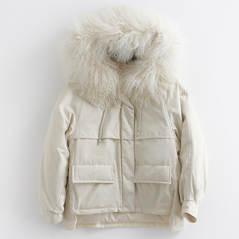 

Duck Down, 90% Jacket with Hood, Korean Parka, Winter Coat, Mongolian Female Neck Parkas, 2020, Chaquette 5ih3, Crea m