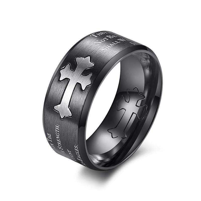 

Christ Cross Ring for Men and Women Titanium Steel Brushed Ring Isaiah Lettering Religious Finger Jewelry
