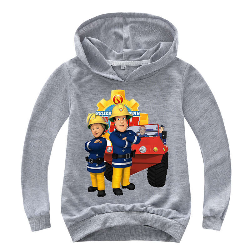 

2019 New Children Cartoon Fireman Sam Printing H Boy Girls Tops Clothes Kids Cotton Sweater For Kids Costume, Black;white