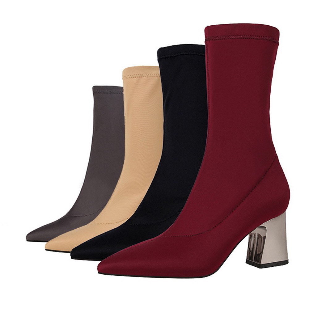 

2020 Stockings Ankle Sapatinho Toward Bounty Bounced Boxes Pointed Toe Shoes Women's Short Cane Boots Female Fall Anti-slip Winter 8oty, The picture