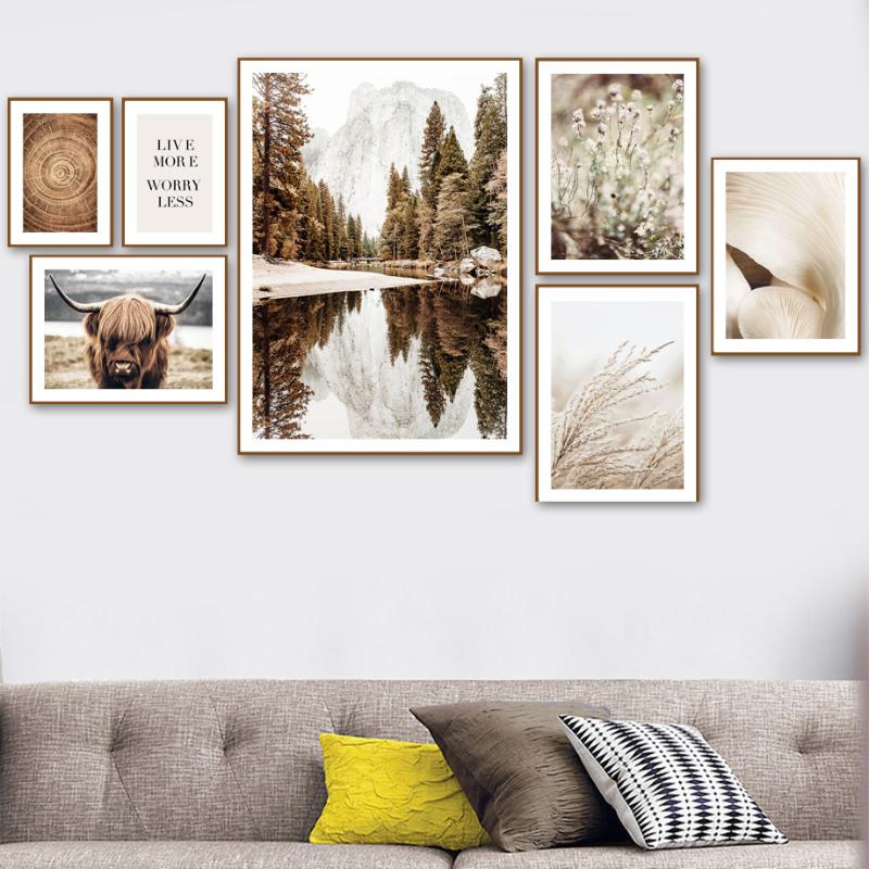 

Highland Cattle Lake Forest Abstract Wall Art Canvas Painting Nordic Posters And Prints Wall Pictures For Living Room Home Decor