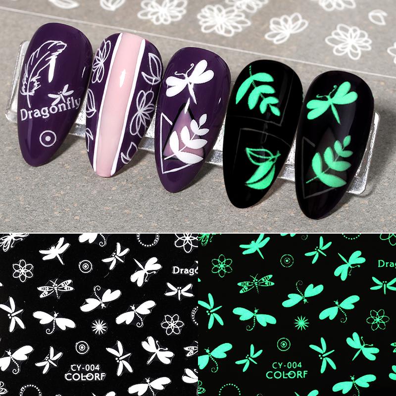 

Leaf Design 3D Nail Stickers Glow in Dark Luminous Effect Flower Pattern Nail Art Transfer Sticker Adhensive Decals Decoration, Df01
