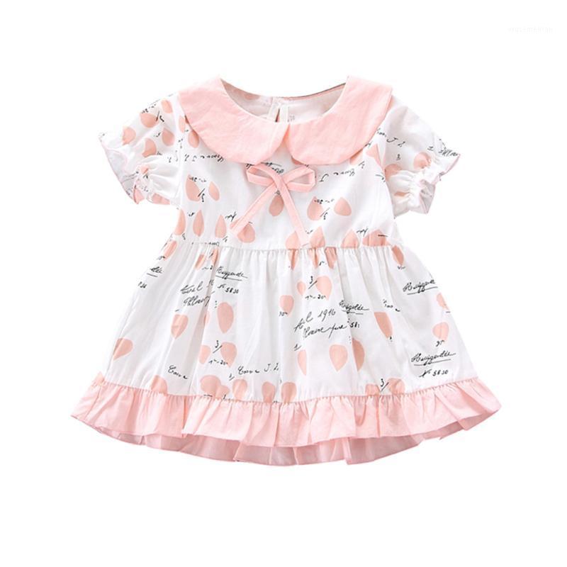 

Toddler Baby Dresses Summer Kids Girls Princess Dress Ruffles Ruched Bow Letter Print Short Sleeve Cotton Dress Princess Dresses1, Pink