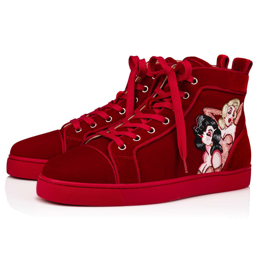 

Senior Brand Mens Womens Red Bottom Dress Shoes Lous Orlato Flat Sneakers Originals High Tops Elastic Band Leather Graffiti Design Run Walk Outdoor Sports Box EU 35-47, #1