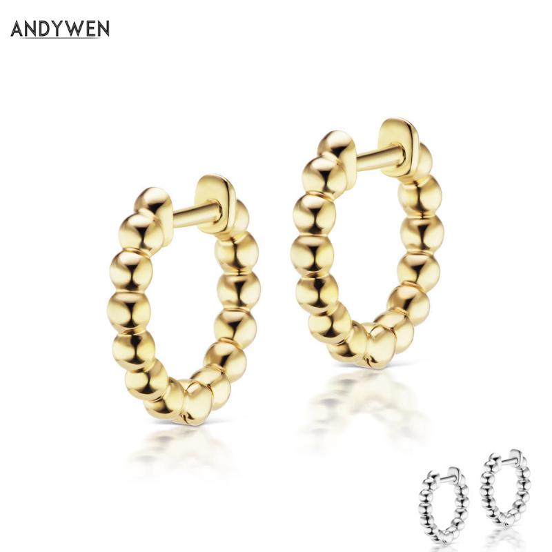 

ANDYWEN 925 Sterling Silver Middle Huggies Hoops Earring Clips Round Ring Fashion Women 2020 Mini Loops Jewelry Best Gift