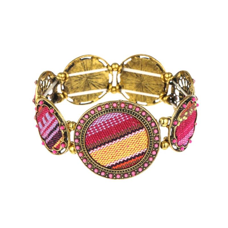 

Bohemian Retro Style with Rhinestone Bracelet New Fashion Color Canvas Carved Elastic Jewelry Trend All-match