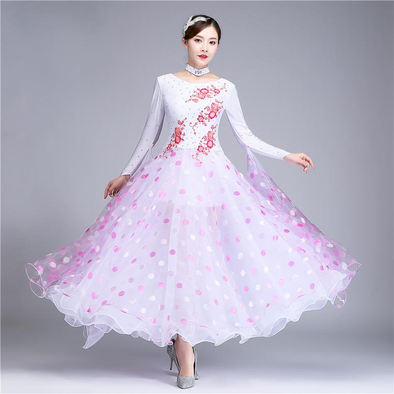 

2020 New 4 color women's Ballroom dance competition dress standard dresses sexy modern dance costume waltz dancing dress, Pink-white