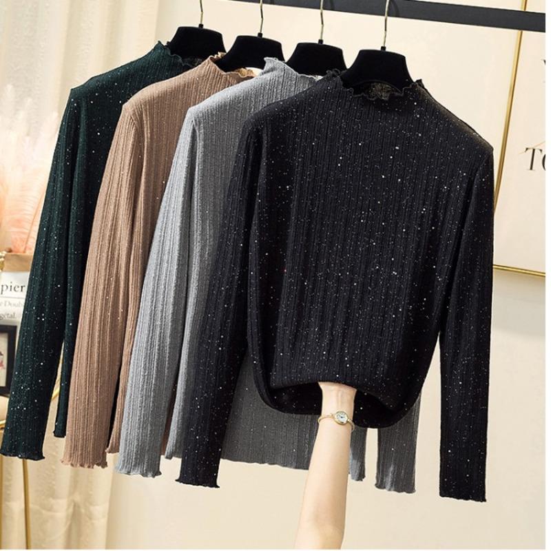 

2021 Fall Winter Fashion Slim Sweater Women Turtleneck Ruched Women Sweater High Elastic Solid Sexy Knitted Pullovers, Black