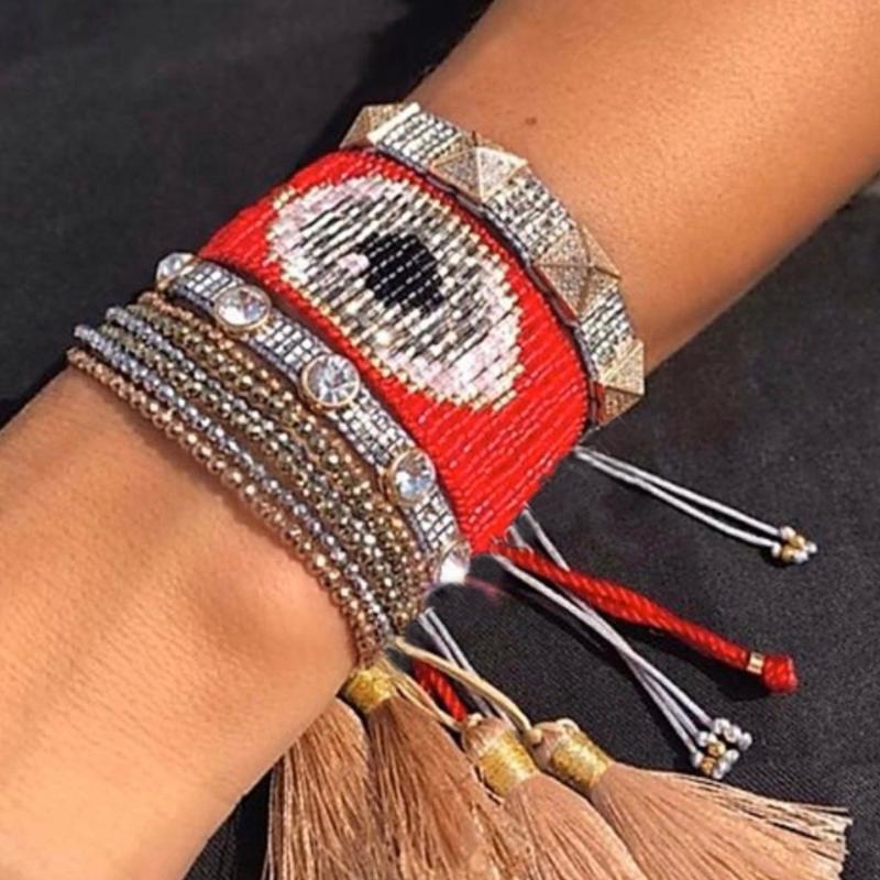 

BLUESTAR 2021 Turkish Eye Bracelet MIYUKI Bracelets Fashion Women Pulseras Mujer Jewelry Handmade Copper Tassel