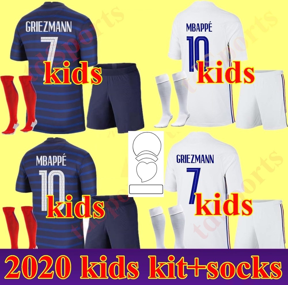 

kids kit MBAPPE soccer jerseys child 2020 2021 GRIEZMANN POGBA Football shirts 20 21 PAVARD KANTE boys Full set Uniform, Home+champion patch