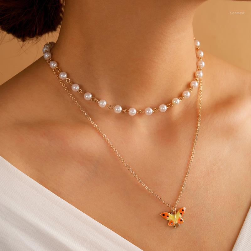 

Tocona Bohemian Colorful Butterfly Pendant Necklace for Women Charm Pearl Multi-layer Gold Chain Choker Jewelry Gift 140561